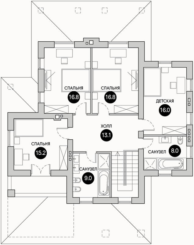 Планирока 2-го этажа в проекте Двухэтажный дом с гаражом DK-213