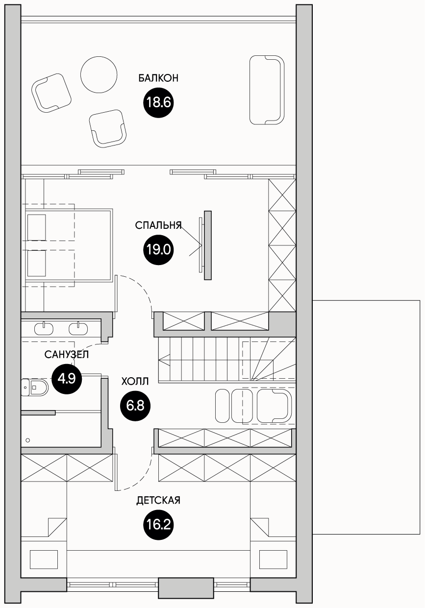 Планирока 2-го этажа в проекте Каркасный скандинавский дом DM-105