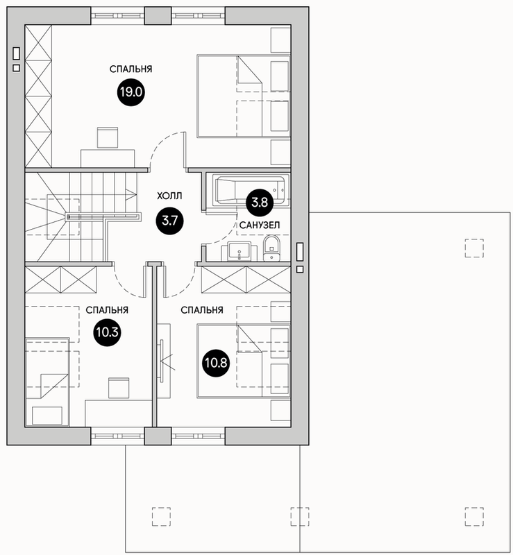 Планирока 2-го этажа в проекте Маленький недорогой дом DK-100
