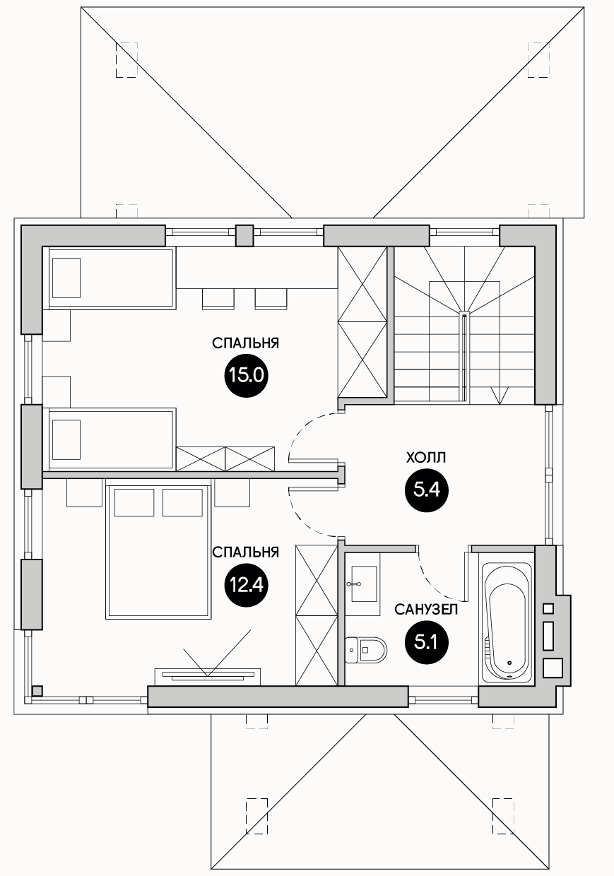 Планирока 2-го этажа в проекте Маленький современный дом DK-80
