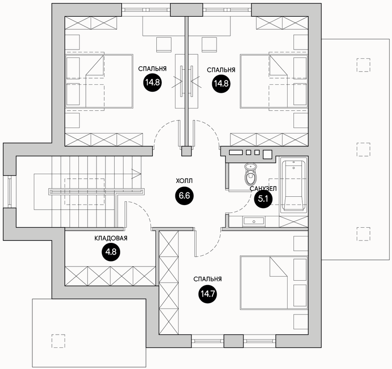 Планирока 2-го этажа в проекте Одноэтажный дом с мансардой DK-130