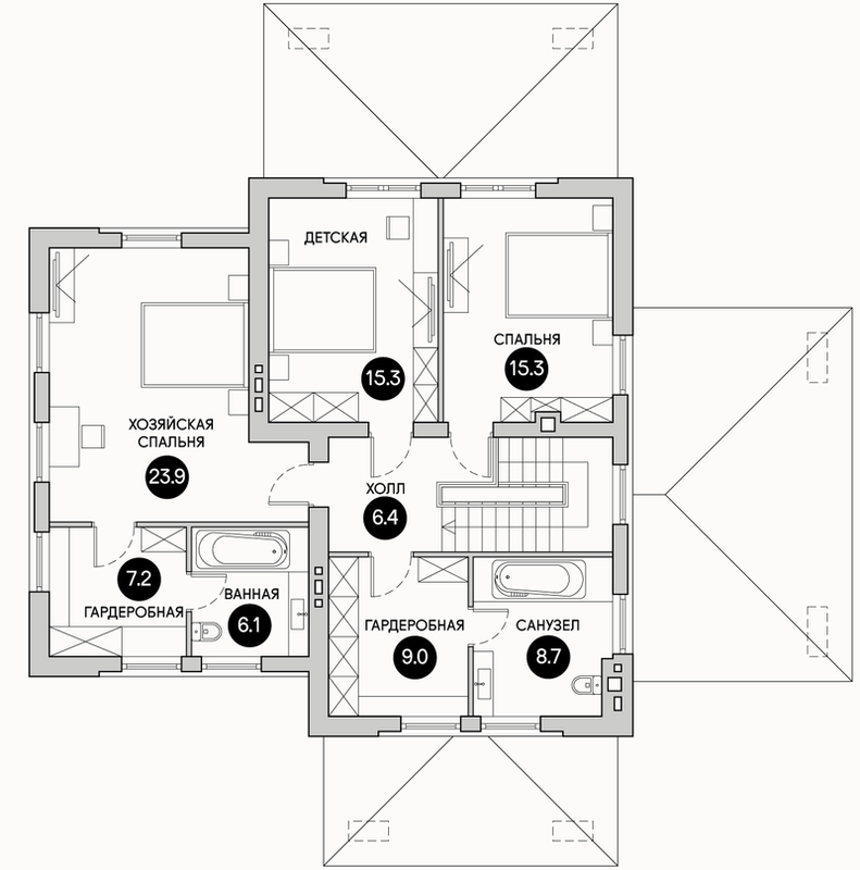 Планирока 2-го этажа в проекте Современный двухэтажный дом DK-191