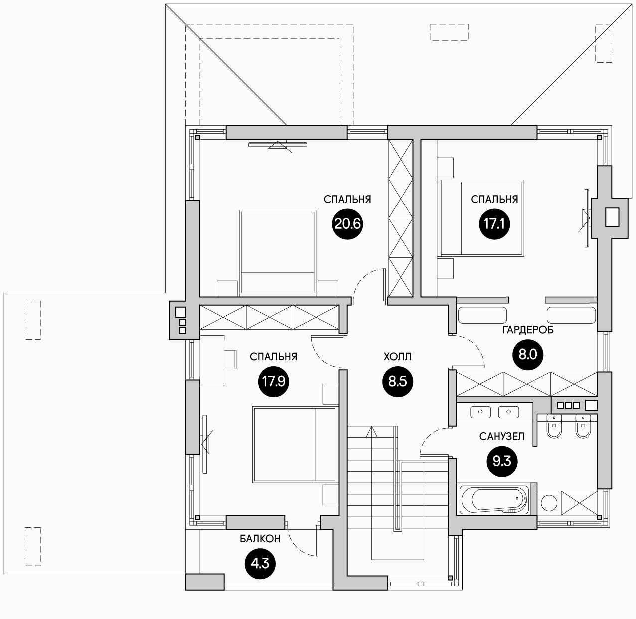 Планирока 2-го этажа в проекте Современный выразительный коттедж DK-178