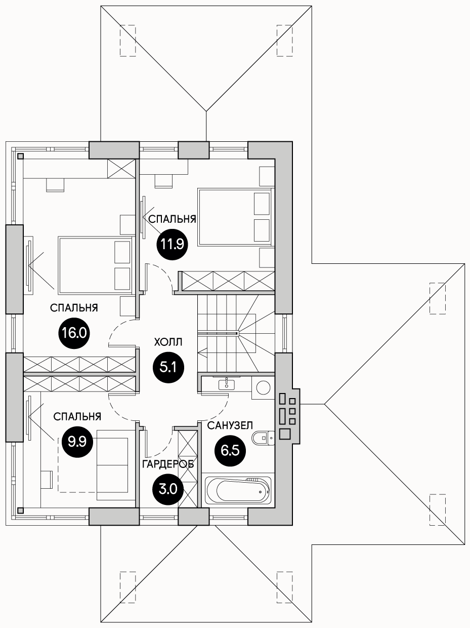 Планирока 2-го этажа в проекте Стильный каменный дом DK-109