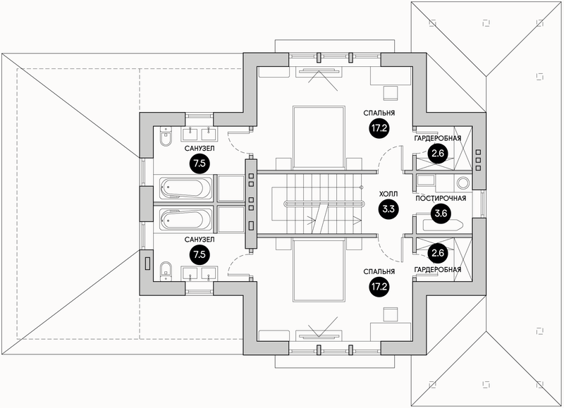 Планирока 2-го этажа в проекте Трехэтажный дом в европейском стиле DK-193