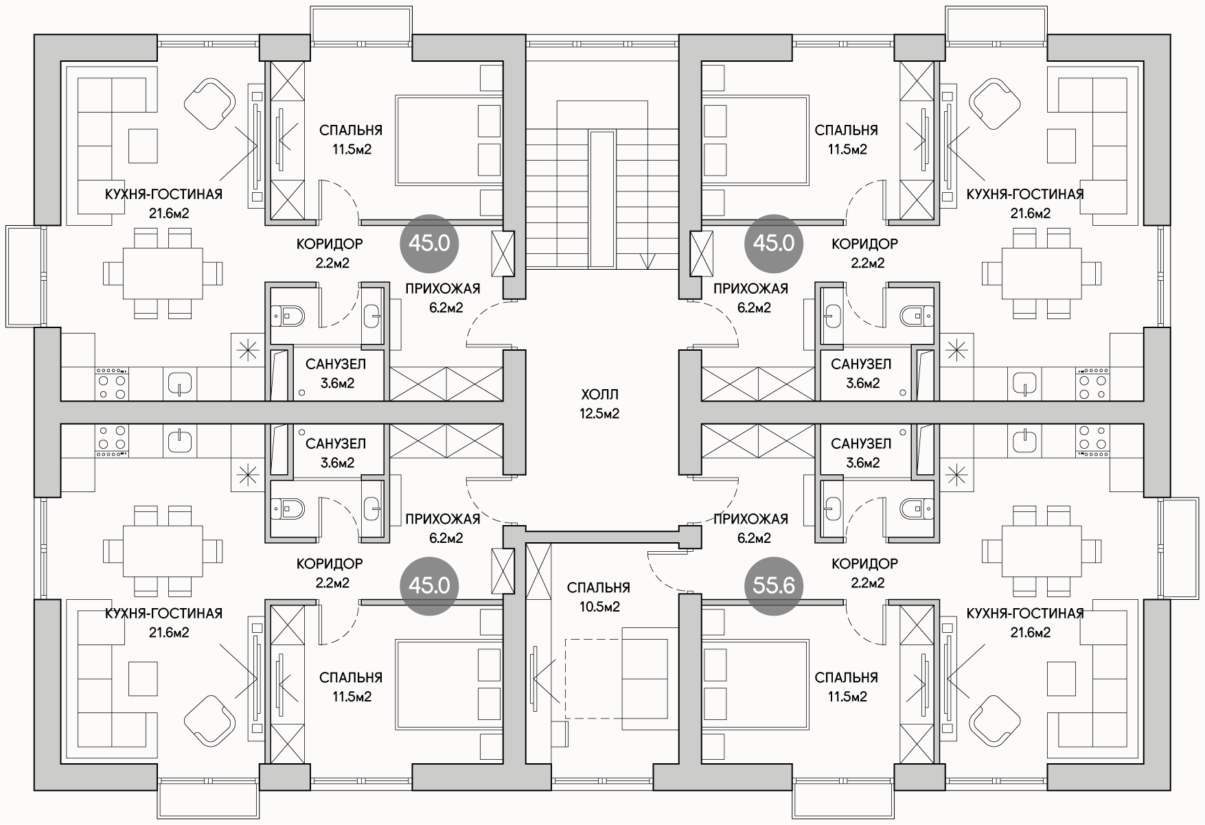 Планирока 3-го этажа в проекте Трехэтажный многоквартирный дом MK-412