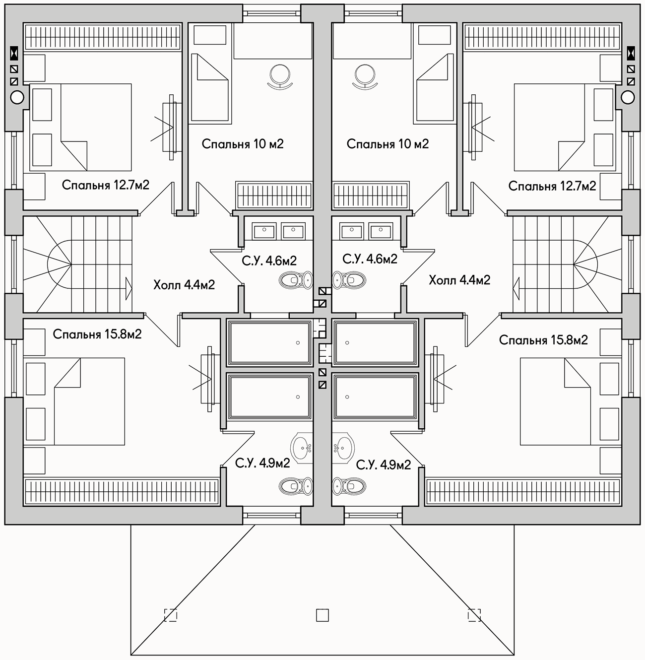 Планирока 2-го этажа в проекте Дуплекс эконом класса TP-122