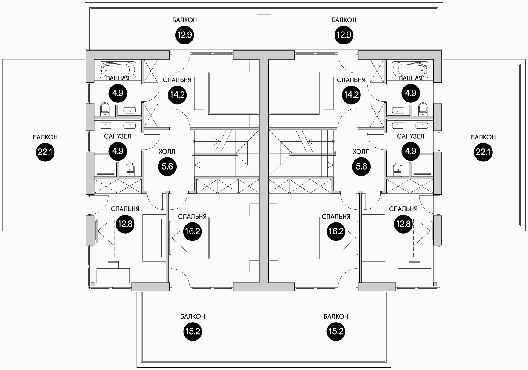 Планирока 2-го этажа в проекте Дуплекс с эксплуатируемой кровлей TD-140