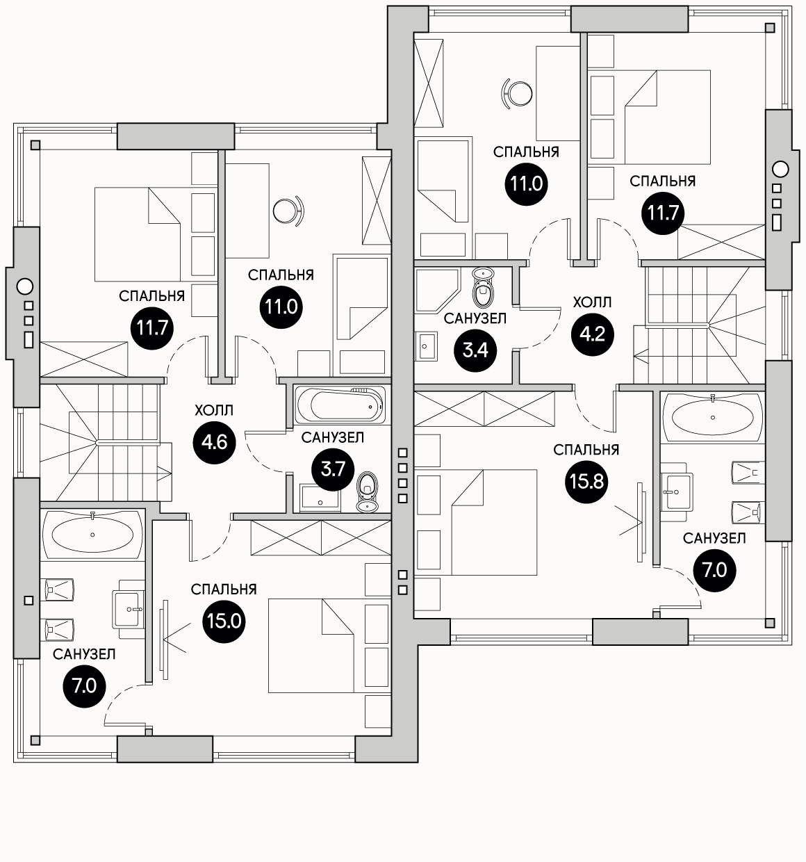 Планирока 2-го этажа в проекте Дуплекс в стиле минимализм TP-116