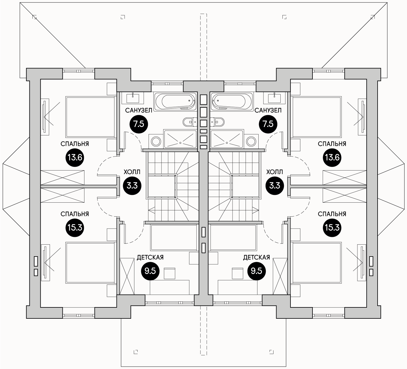 Планирока 2-го этажа в проекте Красивый таунхаус TD-106