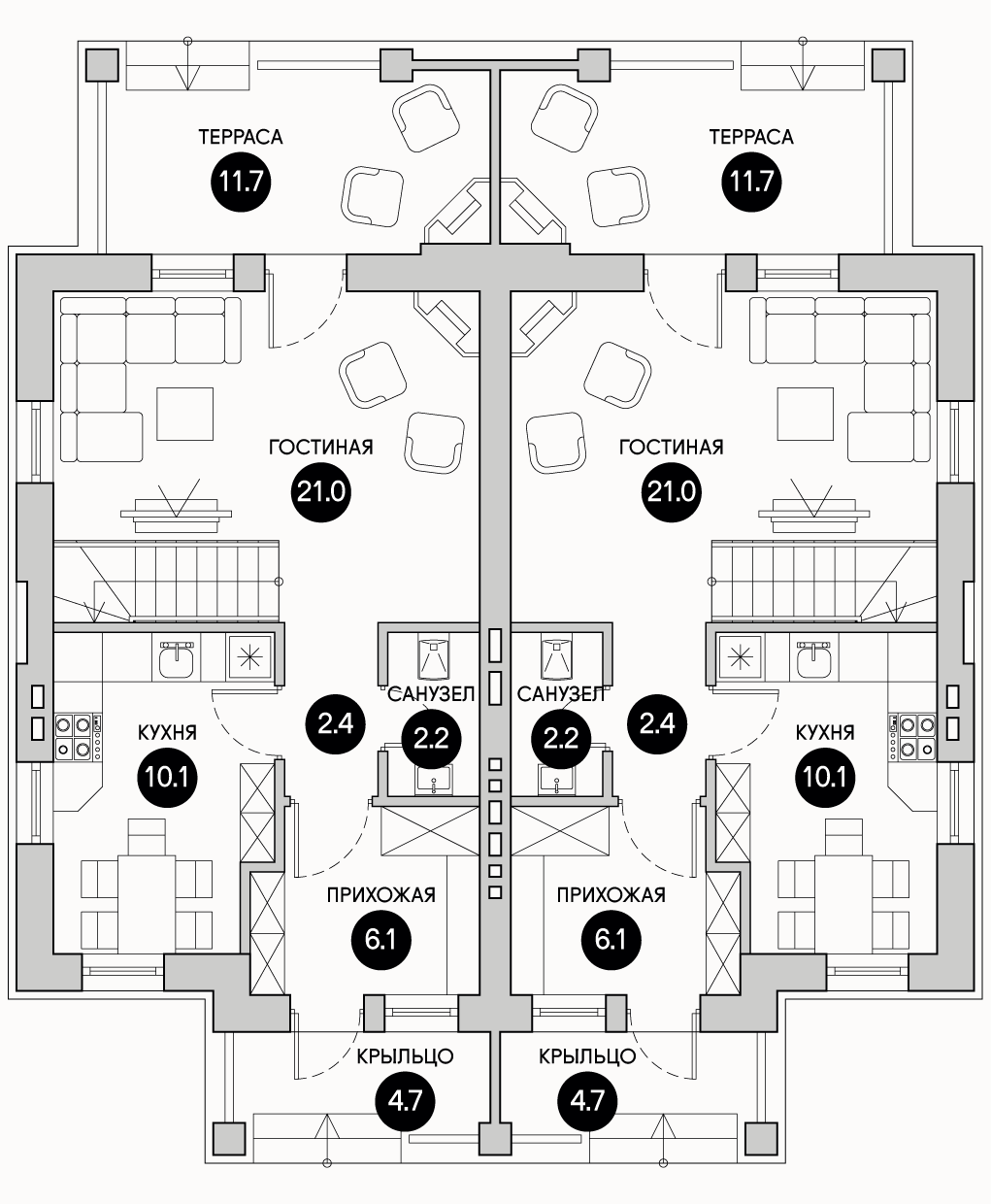 Планирока 1-го этажа в проекте Маленький таунхаус TD-79