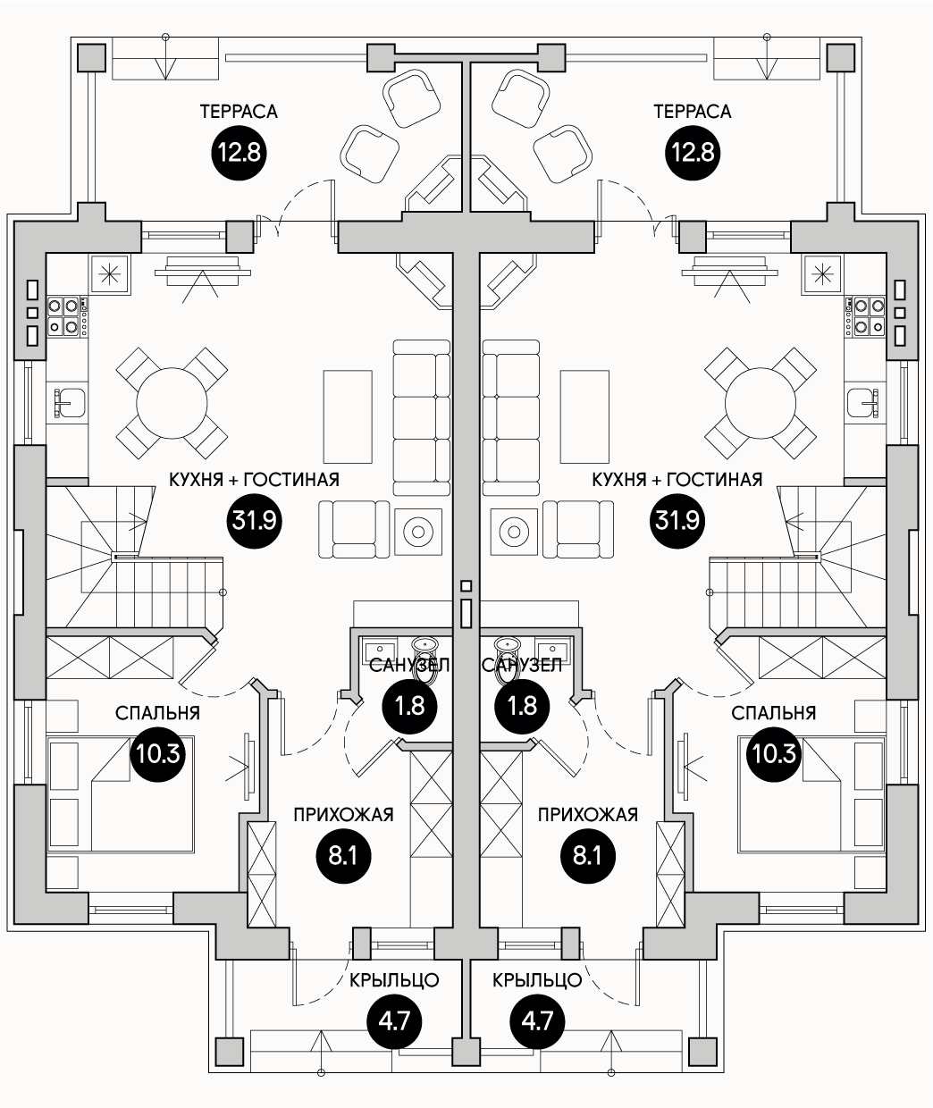 Планирока 1-го этажа в проекте Небольшой таунхаус TD-99