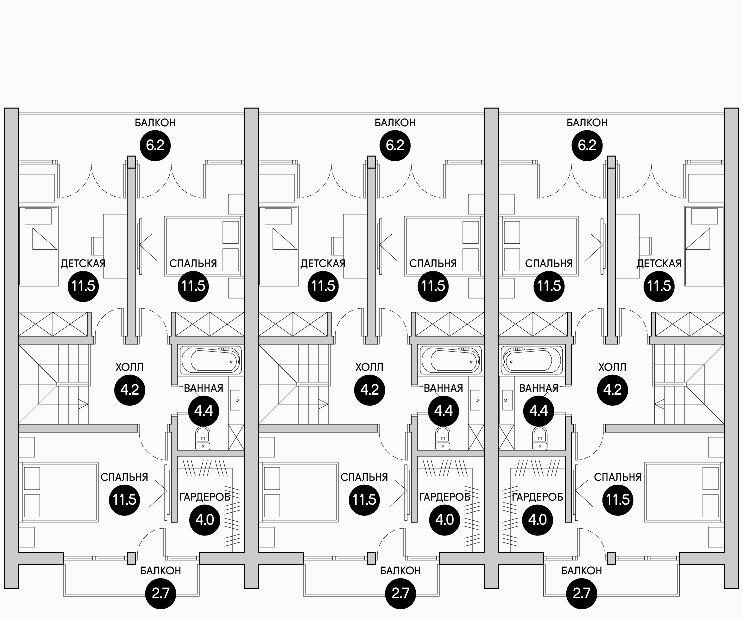 Планирока 2-го этажа в проекте Современный дом на три семьи LM-98