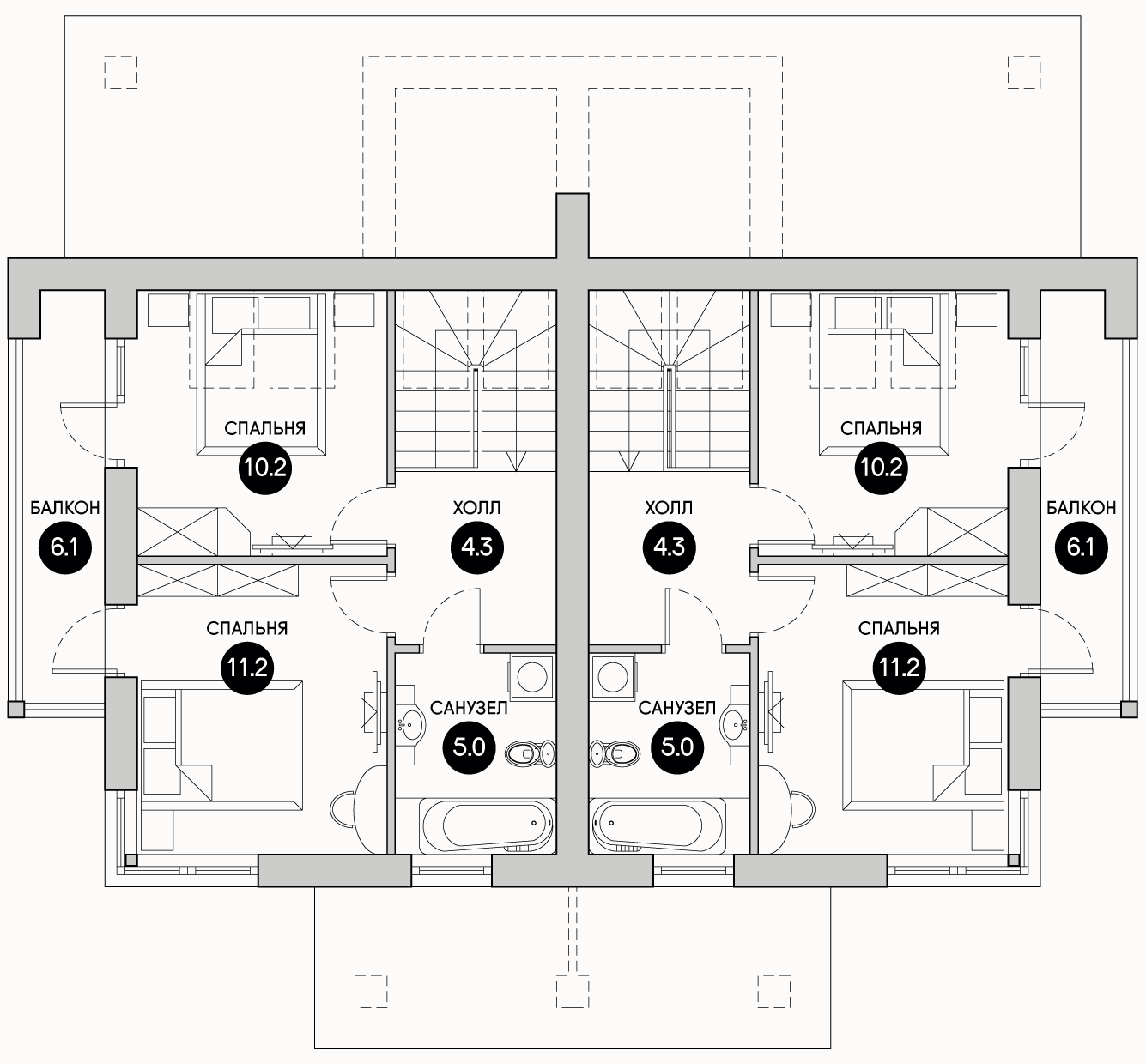 Планирока 2-го этажа в проекте Современный таунхаус TD-75