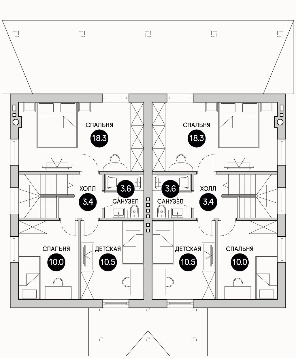 Планирока 2-го этажа в проекте Таунхаус эконом класса TP-100