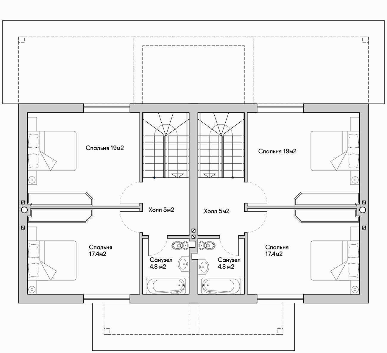 Планирока 2-го этажа в проекте Таунхаус из кирпича TP-125
