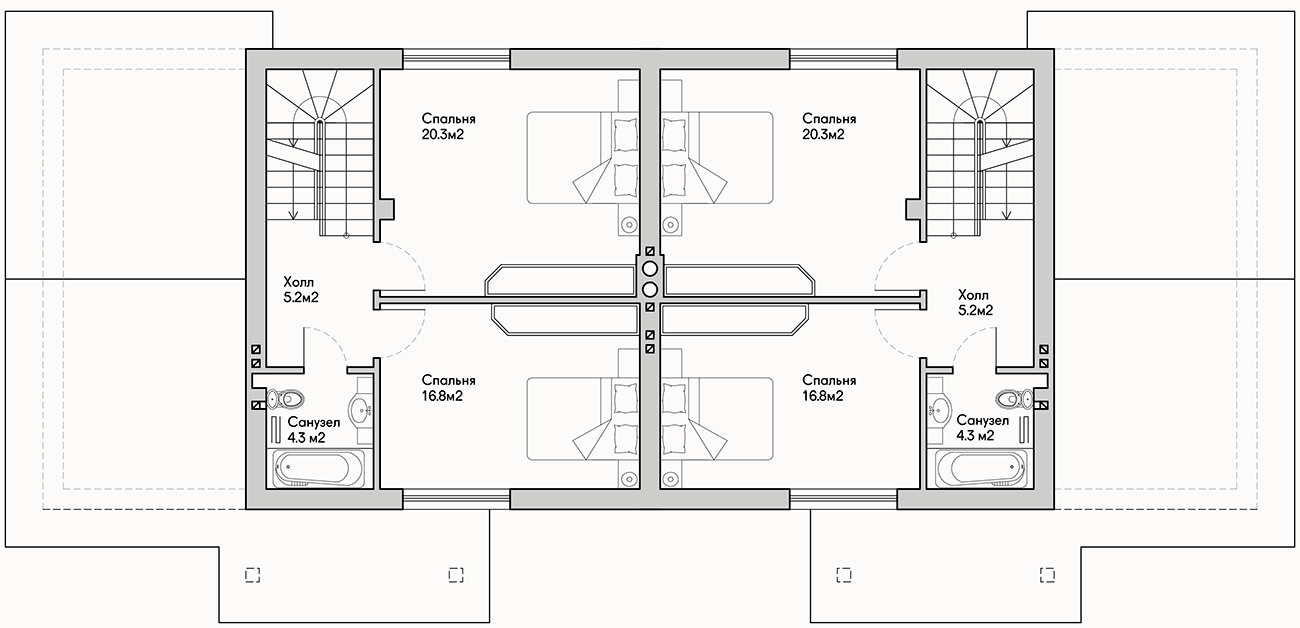 Планирока 2-го этажа в проекте Таунхаус с гаражом TP-185