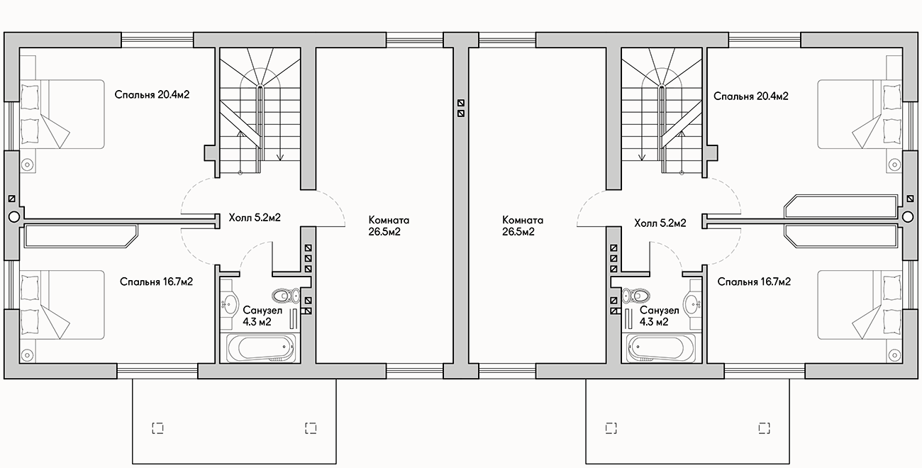 Планирока 2-го этажа в проекте Трехэтажный таунхаус с гаражом TP-210